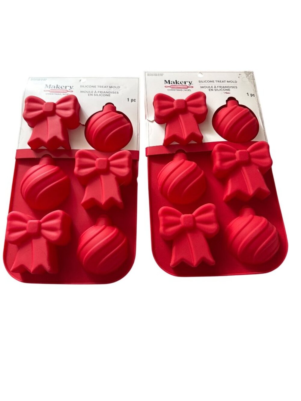 Makery Christmas Silicone Treat Mold Set Red Food Safe Oven & Freezer Safe Bow &